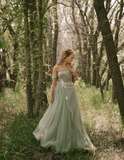 2025 New A Line Off the Shoulder Appliques Tulle Long Prom Dress Evening Dress HZ1023