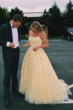 046, Hot Yellow tulle lace long prom dress party HZ1023