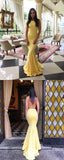 Yellow Satin Backless Long Mermaid Dress Evening Dress HZ1023