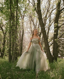 2025 New A Line Off the Shoulder Appliques Tulle Long Prom Dress Evening Dress HZ1023