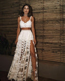 2 Pieces Prom Dresses, Long Prom Dresses Prom Dance Dress, White Formal Prom Dress HZ1023