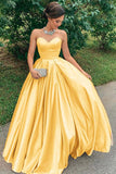 Yellow sweetheart satin long prom dress yellow formal dress HZ1023