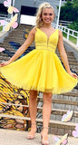yellow short homecoming dresses, semi formal dresses for teens, cheap hoco dresses HZ1023