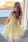 Yellow A-line Short Lace Homecoming Dress HZ1023
