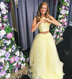 Yellow tulle long prom dress yellow evening dress HZ1023