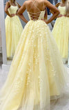 046, Hot Yellow tulle lace long prom dress party HZ1023