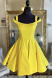 Yellow satin short prom dress homecoming dress HZ1023