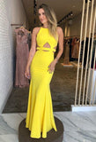 Yellow Prom Dress , Satin Prom Dress HZ1023