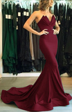 Elegant Strapless Burgundy Prom Dresses Mermaid Evening Dresses Long Women Satin Formal Gowns HZ1023