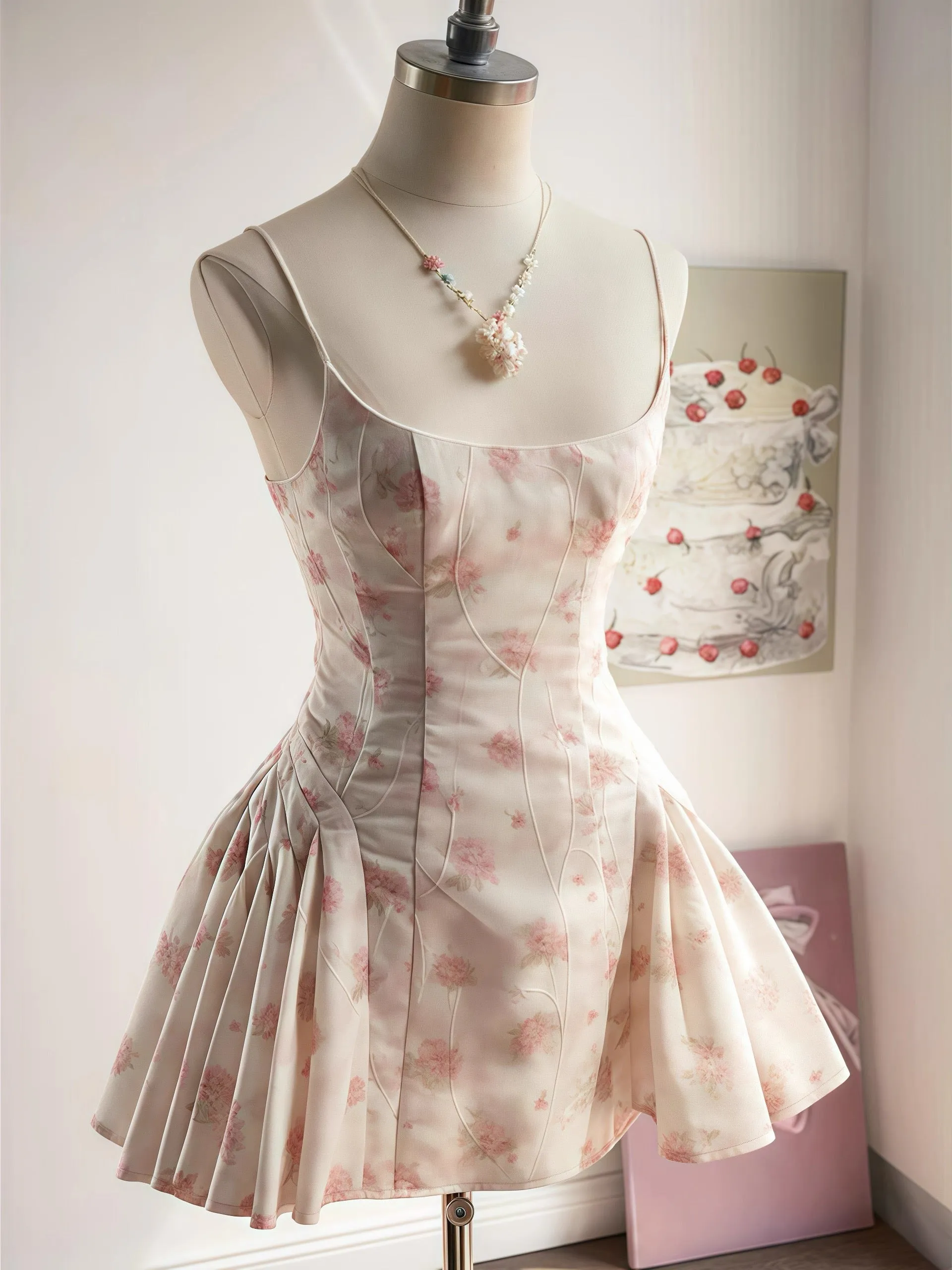 Simple Ball Gown Spaghetti Straps Floral Short Formal Homecoming Dresses Party Graduation Dress Hoco Dresses HZ1121