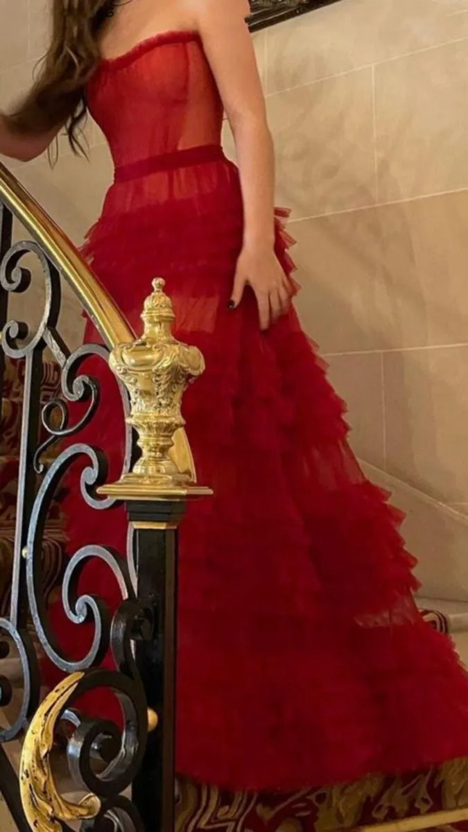 Elegant A line Sweetheart Red Tulle Long Prom Dresses Party Dress 21st Birthday Outfits Graduation Dresses HZ1121