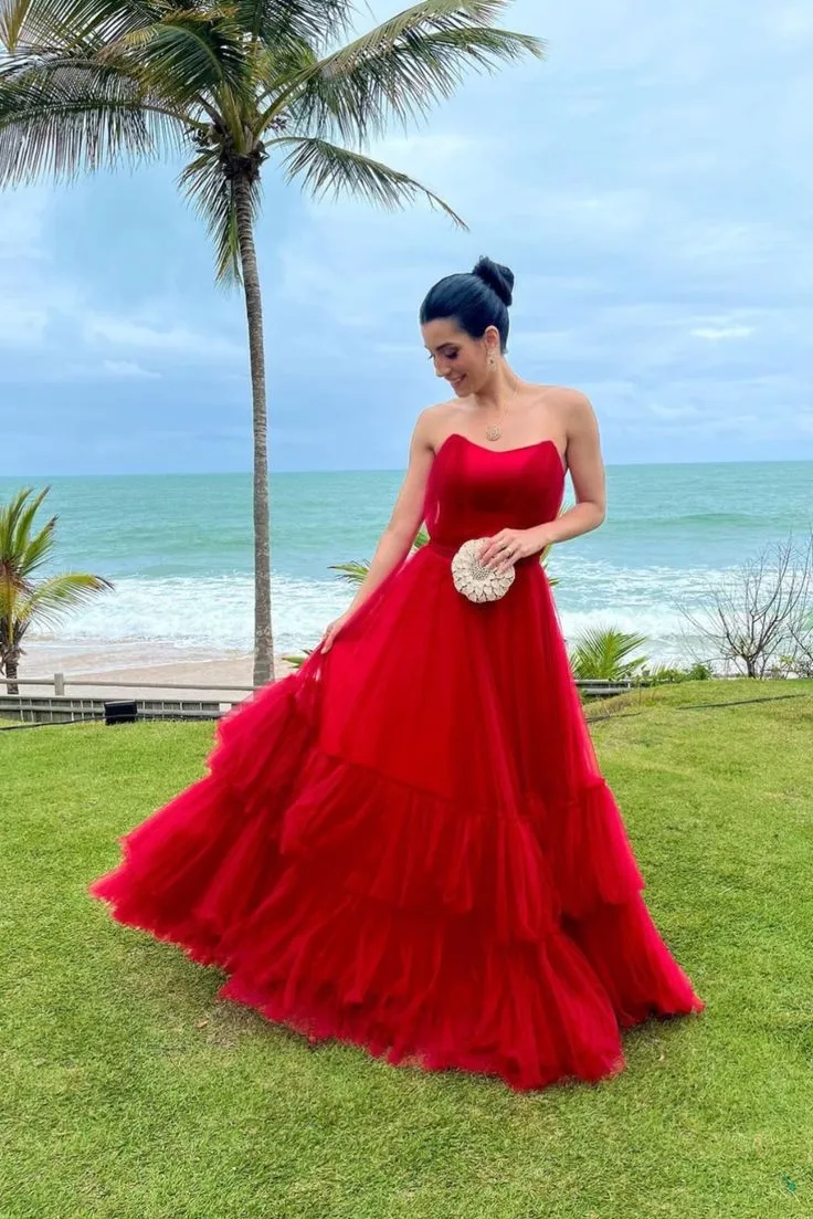 Elegant A Line Sweetheart Red Long Prom Dresses Party Dress 21st Birthday Outfits Graduation Dresses HZ1121