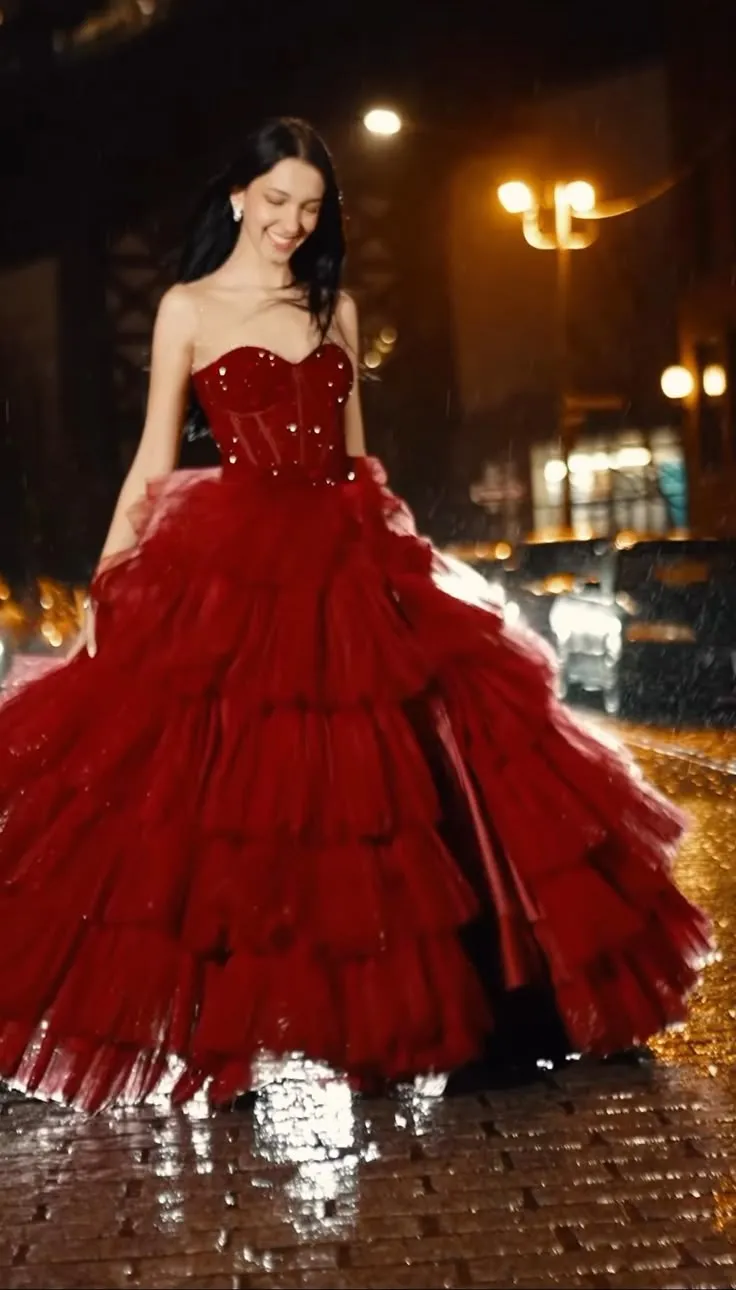 Elegant Ball Gown Sweetheart Sequin Burgundy Tulle Long Prom Dresses Party Dress 21st Birthday Outfits Graduation Dresses HZ1121