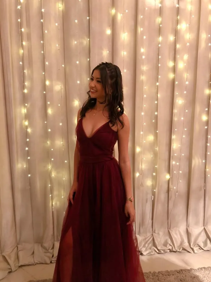 Elegant A line Spaghetti Straps Burgundy Long Prom Dresses Party Dress 21st Birthday Outfits Graduation Dresses HZ1121