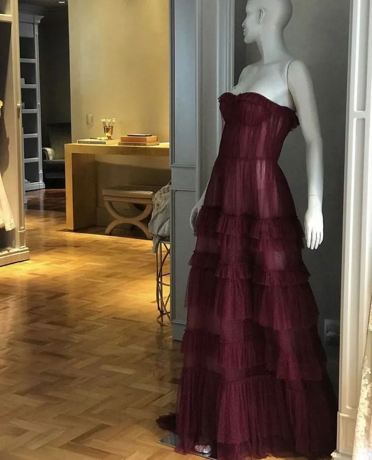 Glamorous A line Sweetheart Sleeveless Tulle Burgundy Long Evening Party Gowns Evening Special Formal Dresses Prom Dress HZ1121