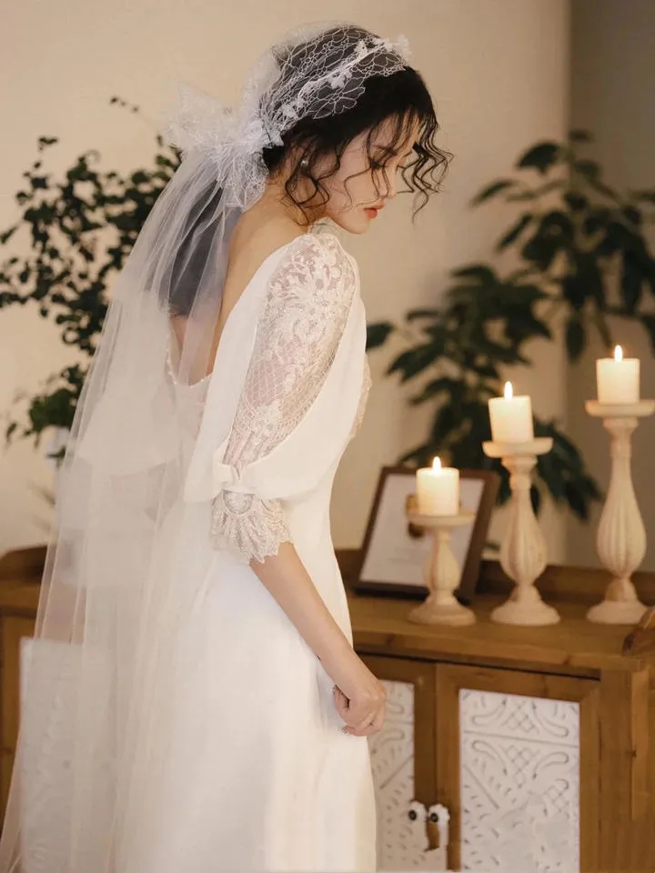 Romantic Wedding Gown Bridal Dress A Line Square Neck Satin Wedding Dress Ivory Wedding Dresses Modest Wedding Gowns HZ1121 - Image 7