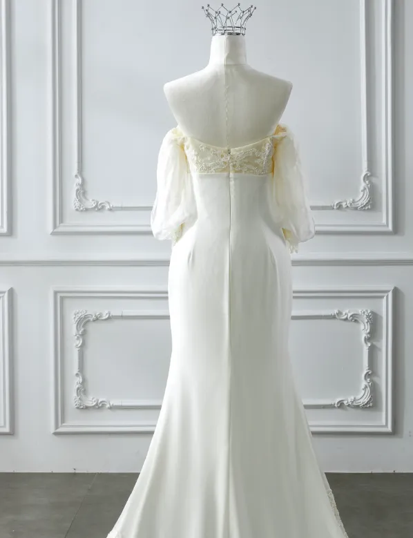 Romantic Wedding Gown Bridal Dress A Line Square Neck Satin Wedding Dress Ivory Wedding Dresses Modest Wedding Gowns HZ1121 - Image 9