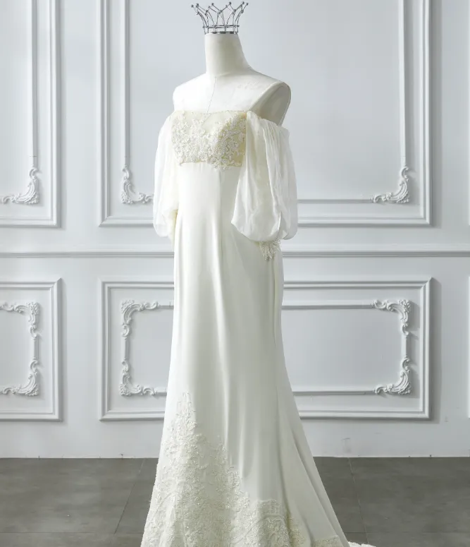 Romantic Wedding Gown Bridal Dress A Line Square Neck Satin Wedding Dress Ivory Wedding Dresses Modest Wedding Gowns HZ1121 - Image 8