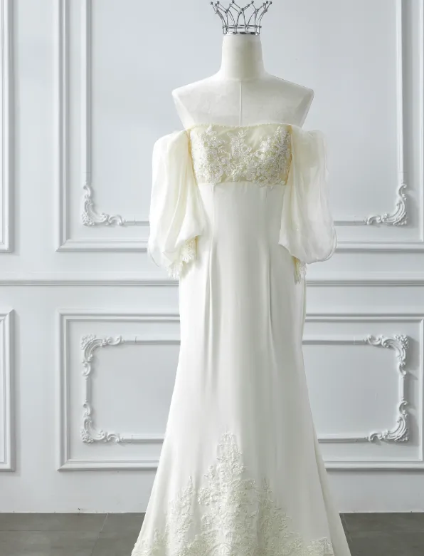 Romantic Wedding Gown Bridal Dress A Line Square Neck Satin Wedding Dress Ivory Wedding Dresses Modest Wedding Gowns HZ1121 - Image 10