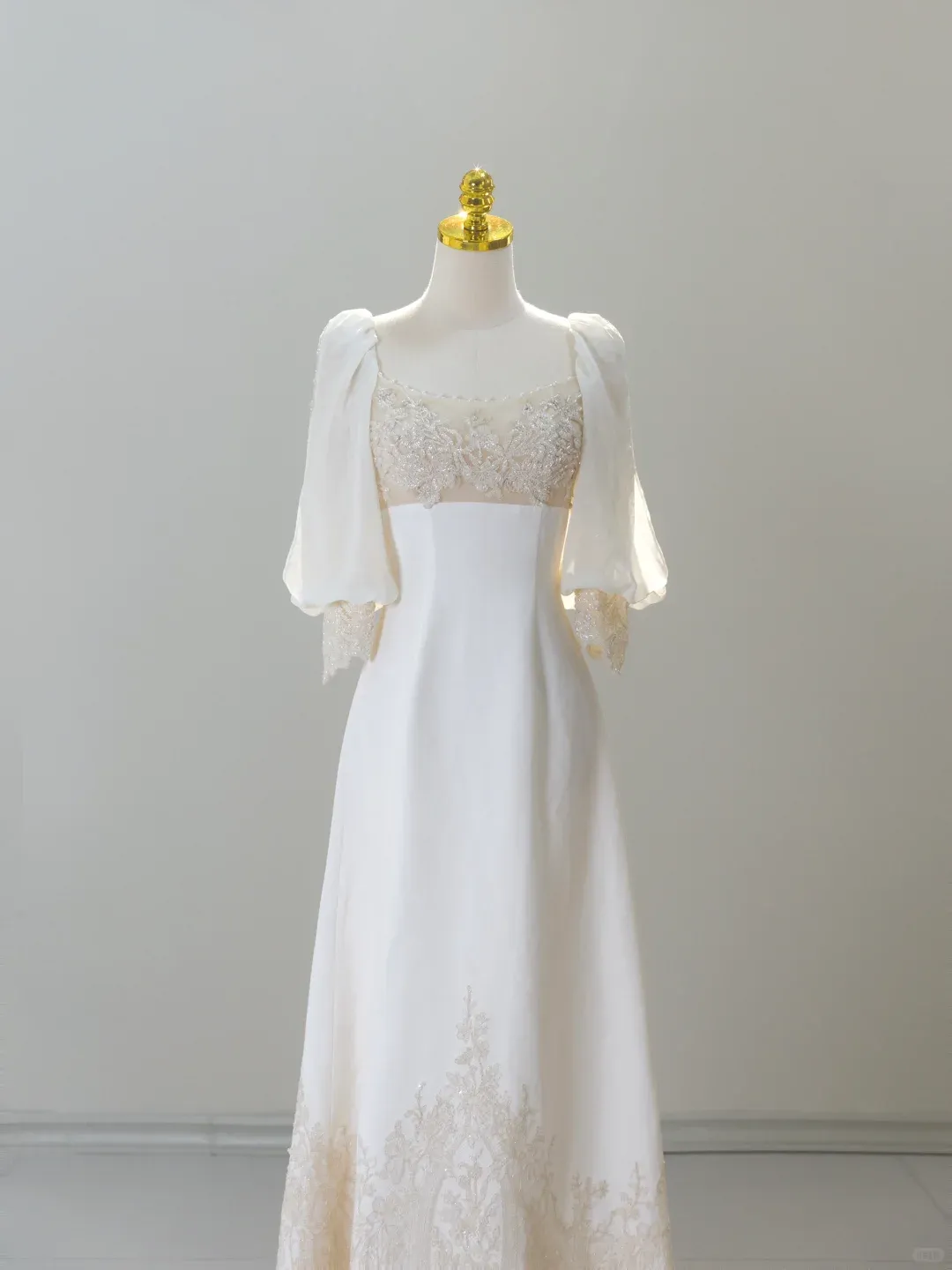 Romantic Wedding Gown Bridal Dress A Line Square Neck Satin Wedding Dress Ivory Wedding Dresses Modest Wedding Gowns HZ1121 - Image 2