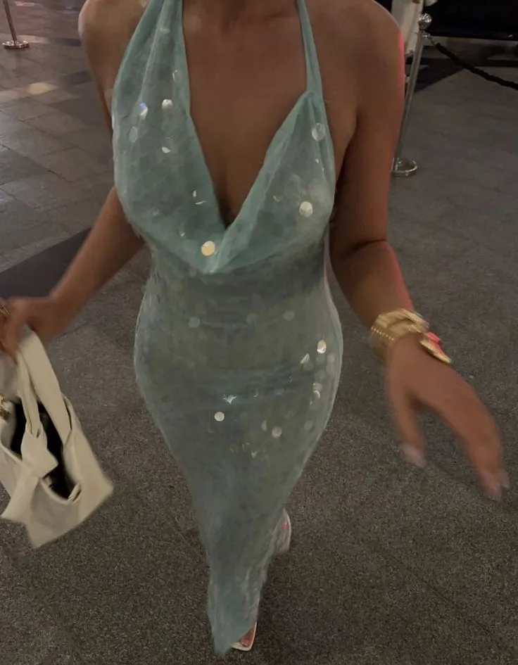 Elegant Mermaid Halter Light Green Sequin Long Prom Dresses Party Dress 21st Birthday Outfits Graduation Dresses HZ1121