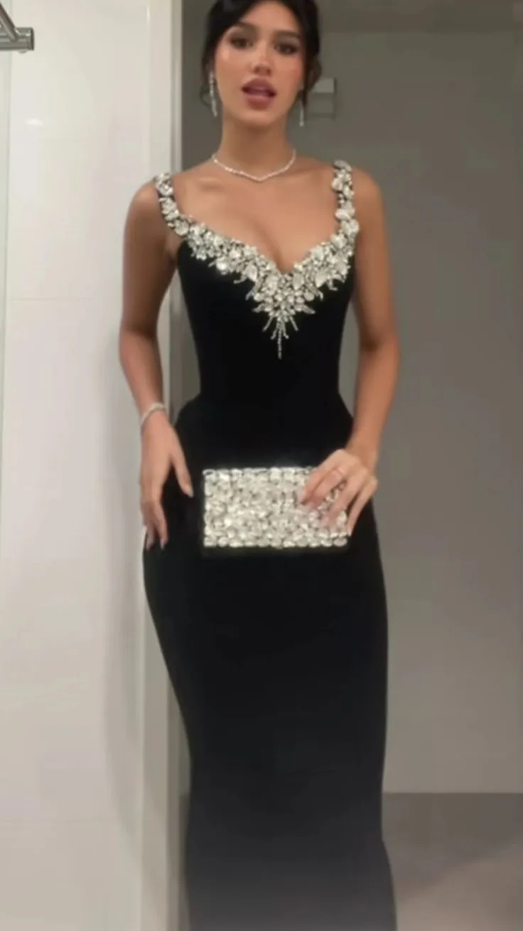 Modest Mermaid Straps Sequin Long Black Evening Party Gowns Evening Dress Special Formal Dresses Prom Dress HZ1121