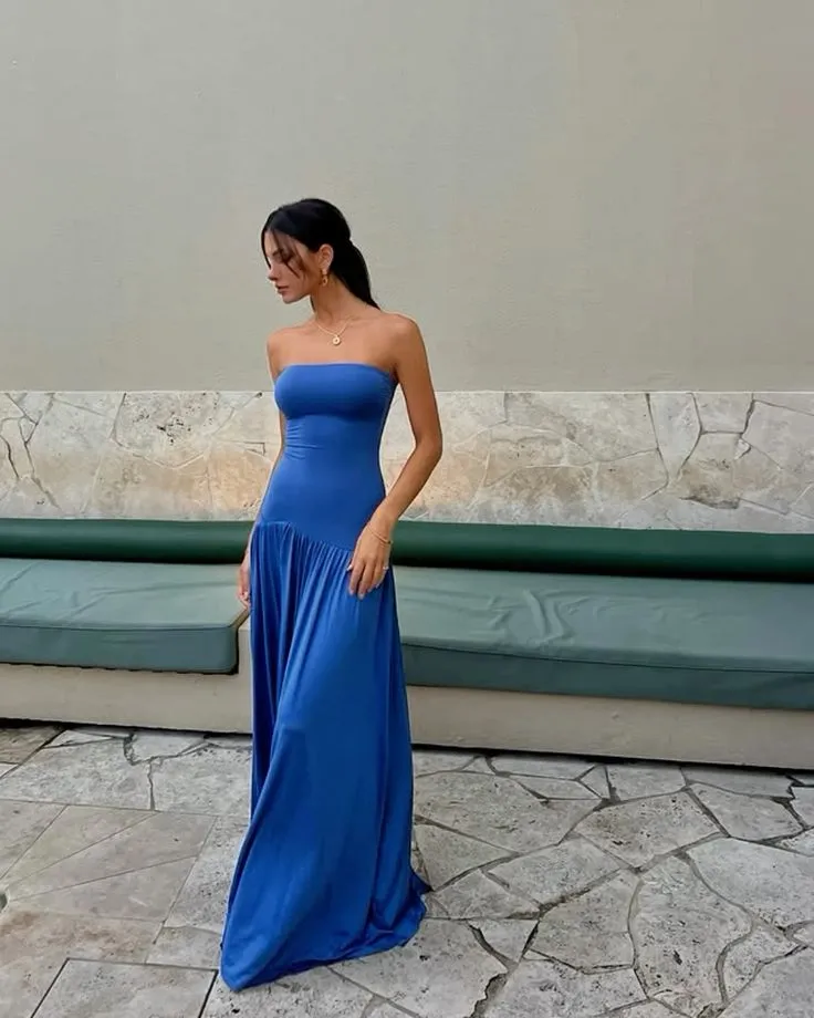 Elegant A Line Strapless Royal Blue Long Prom Dresses Party Dress 18th Birthday Outfits Graduation Dresses HZ1121