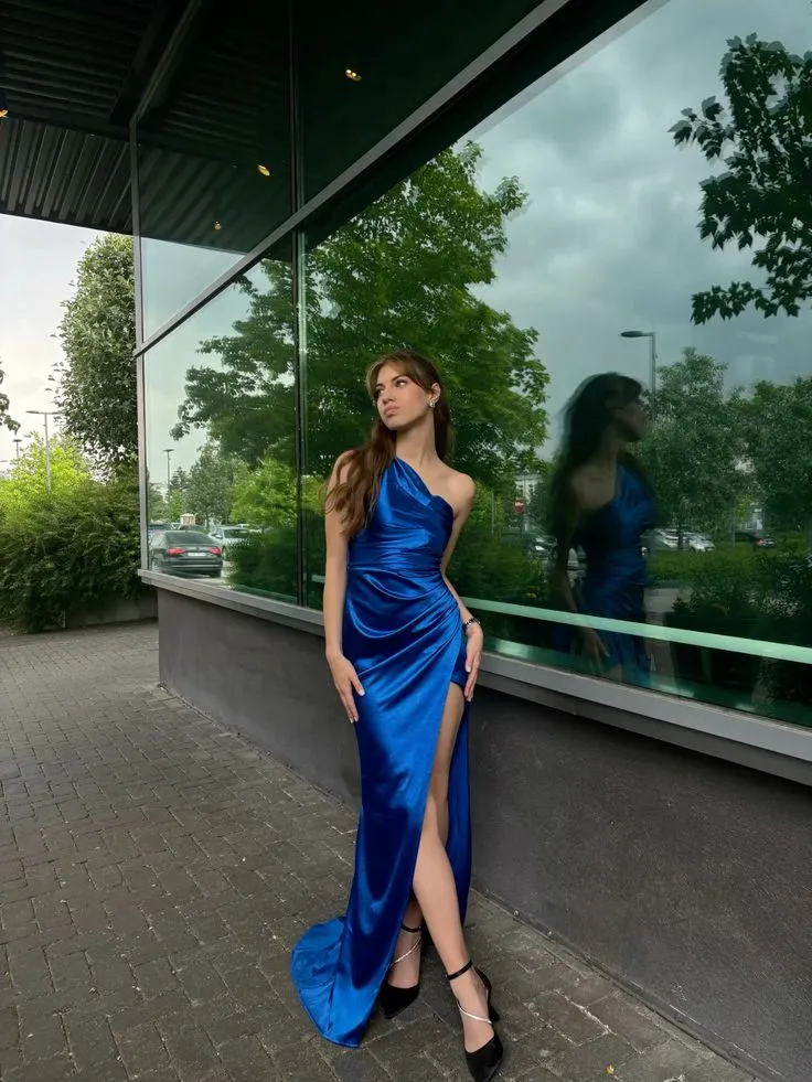 Classy Mermaid One Shoulder Royal Blue Formal Long Prom Gown Summer Wedding Guest Dress Bridal Guest Dresses Wedding Outfits For Guest HZ1121