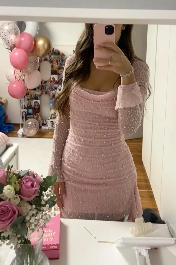 Pretty Sheath Square Neck Pink Sequin Formal Homecoming Dresses 21st Birthday Outfits Graduation Dress Short Mini Cocktail Dresses HZ1121