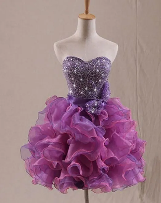 Pretty Ball Gown Sweetheart Grape Formal Homecoming Dresses Short 21st Birthday Outfits Graduation Dress Mini Cocktail Dresses HZ1121