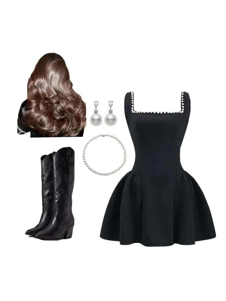 Pretty Ball Gown Square Neck Black Satin Formal Homecoming Dresses 21st Birthday Outfits Graduation Dress Short Mini Cocktail Dresses HZ1121