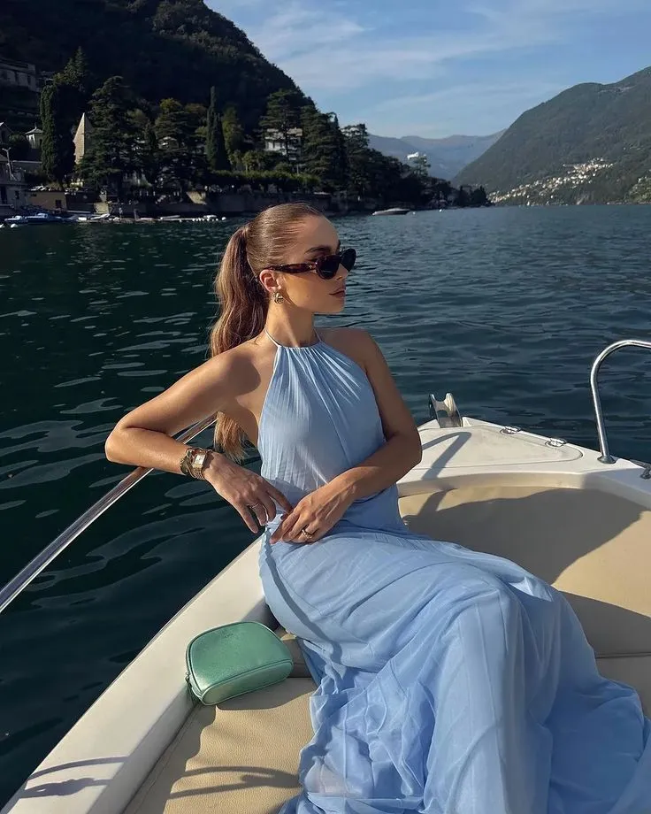 Elegant A Line Scoop Light Blue Chiffon Long Prom Dresses Party Dress 21st Birthday Outfits Graduation Dresses HZ1121