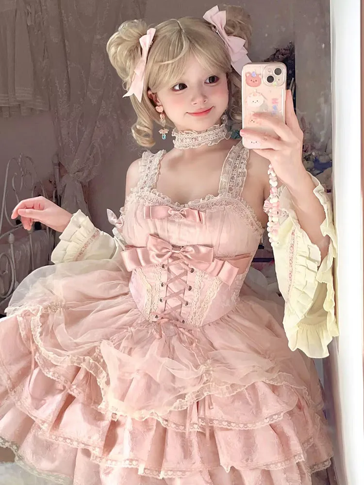 Vintage Ball Gown Square Neck Pink Lace Summer 18th Birthday Dress Lolita Dress Mini 18th Birthday Outfits Short Lolita Outfit HZ1121 - Image 4