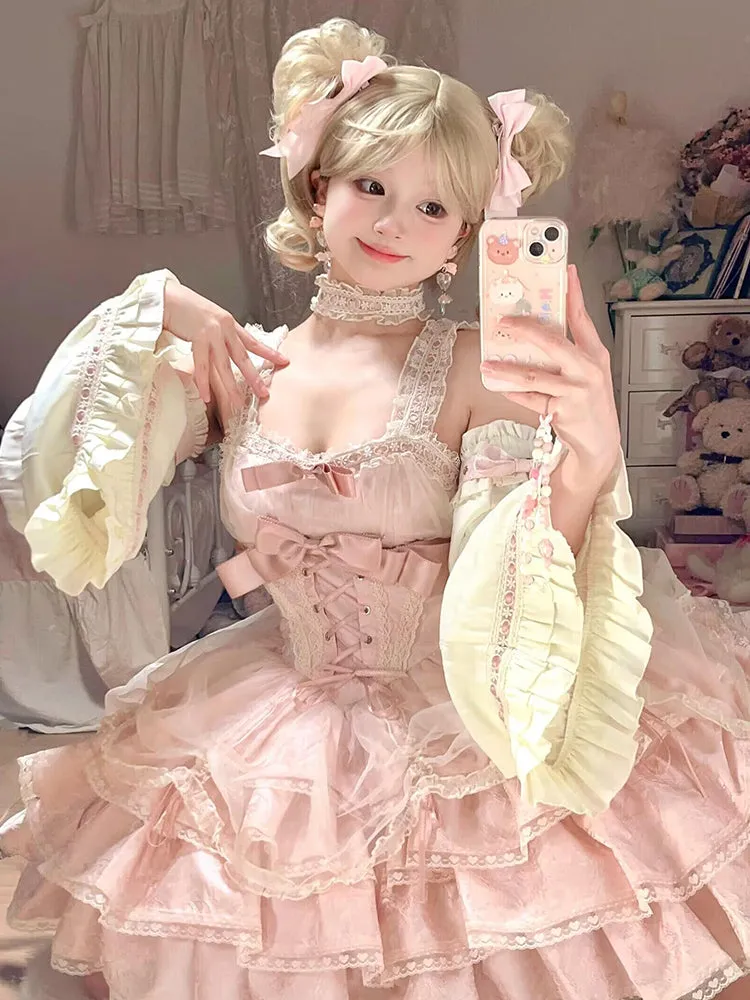 Vintage Ball Gown Square Neck Pink Lace Summer 18th Birthday Dress Lolita Dress Mini 18th Birthday Outfits Short Lolita Outfit HZ1121 - Image 2