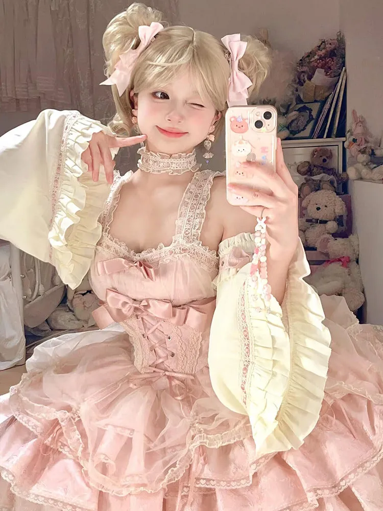 Vintage Ball Gown Square Neck Pink Lace Summer 18th Birthday Dress Lolita Dress Mini 18th Birthday Outfits Short Lolita Outfit HZ1121 - Image 3