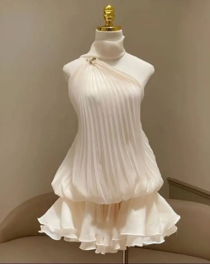 Pretty A line One Shoulder White Chiffon Formal Homecoming Dresses Short 21st Birthday Outfits Graduation Dress Mini Cocktail Dresses HZ1121