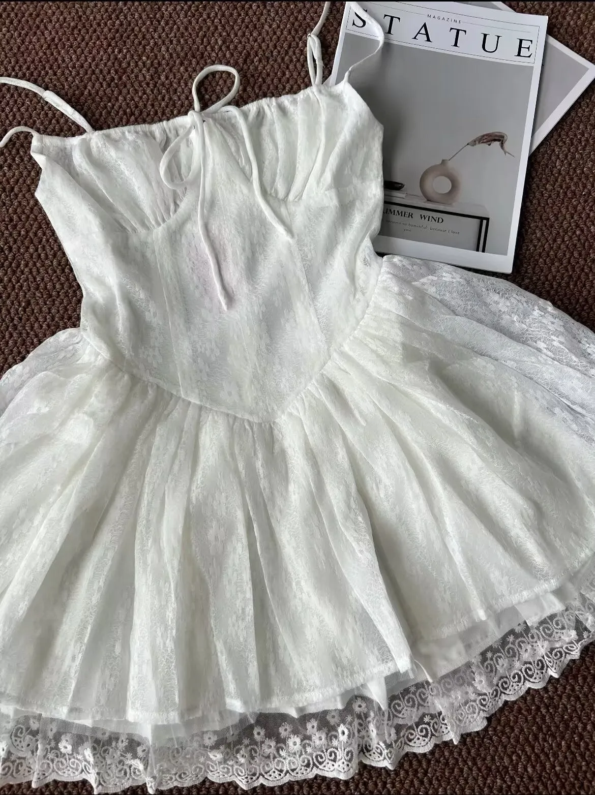 Cute A Line Spaghetti Straps White Lace Formal Homecoming Dresses Short 16th Birthday Outfits Graduation Dress Mini Cocktail Dresses HZ1121