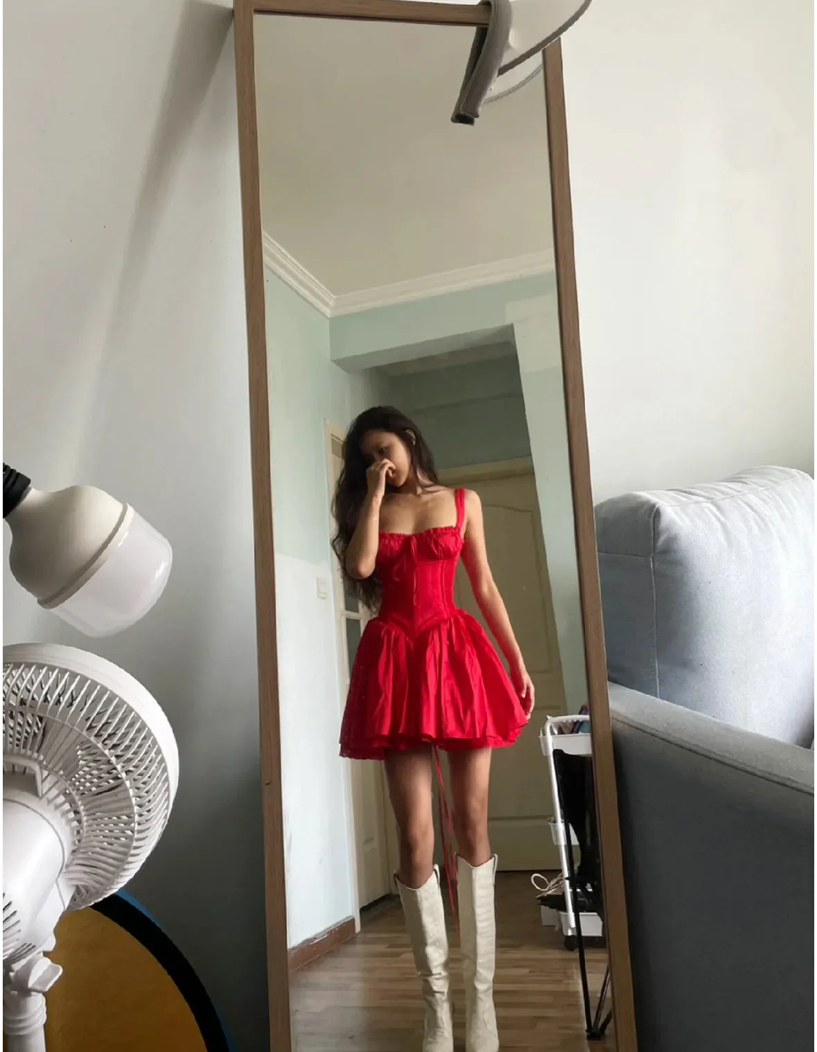 Cute A line Square Neck Red Lace Homecoming Dress Summer Hoco Dresses Short Night Cocktail Dress HZ1121