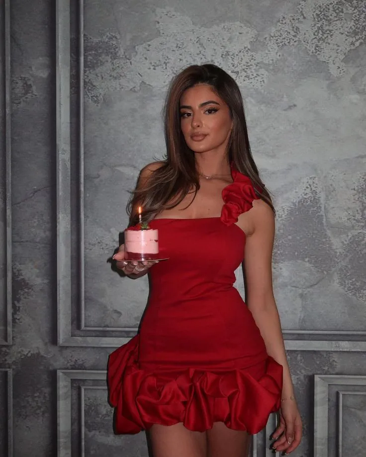 Pretty Sheath One Shoulder Red Formal Homecoming Dresses 21st Birthday Outfits Graduation Dress Short Mini Cocktail Dresses HZ1121