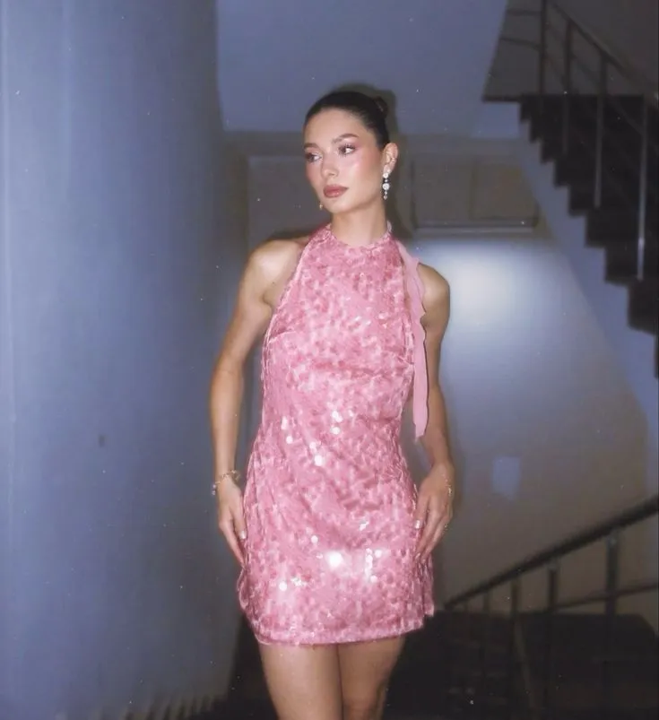 Cute A Line Halter Pink Sequin Formal Homecoming Dresses 18th Birthday Outfits Graduation Dress Short Mini Hoco Dresses HZ1121 - Image 5
