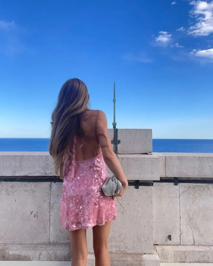 Pretty A Line Halter Pink Sequin Formal Homecoming Dresses 18th Birthday Outfits Graduation Dress Short Mini Hoco Dresses HZ1121