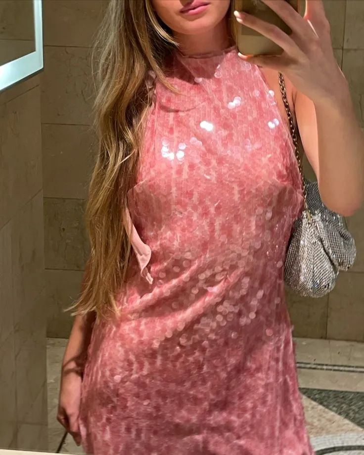 Modest A Line High Neck Pink Sequin Formal Homecoming Dresses 18th Birthday Outfits Graduation Dress Short Mini Hoco Dresses HZ1121 - Image 3