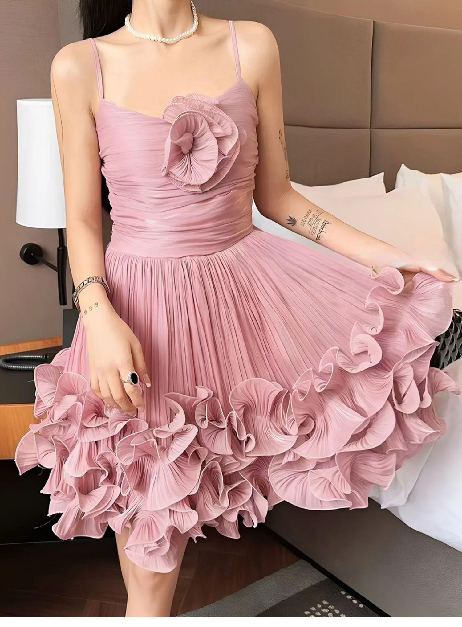Pretty Ball Gown Spaghetti Straps Dusty Pink Formal Homecoming Dresses Short 16th Birthday Outfits Graduation Dress Mini Hoco Dresses HZ1121
