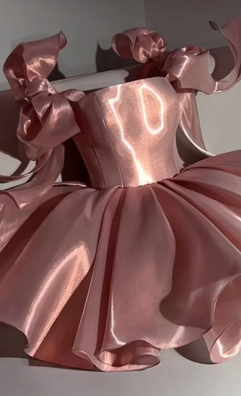 Cute Ball Gown Straps Pink Satin Short Formal 8th Grade Homecoming Dresses Middle School Cocktail Dress Hoco Outfits HZ1121