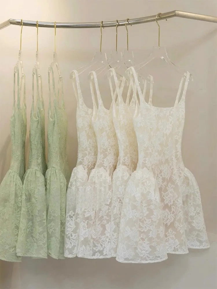 Cute Ball Gown Square Sage Green Lace Short Mini Formal 8th Grade Homecoming Dresses Middle School Cocktail Dress Hoco Outfits HZ1121