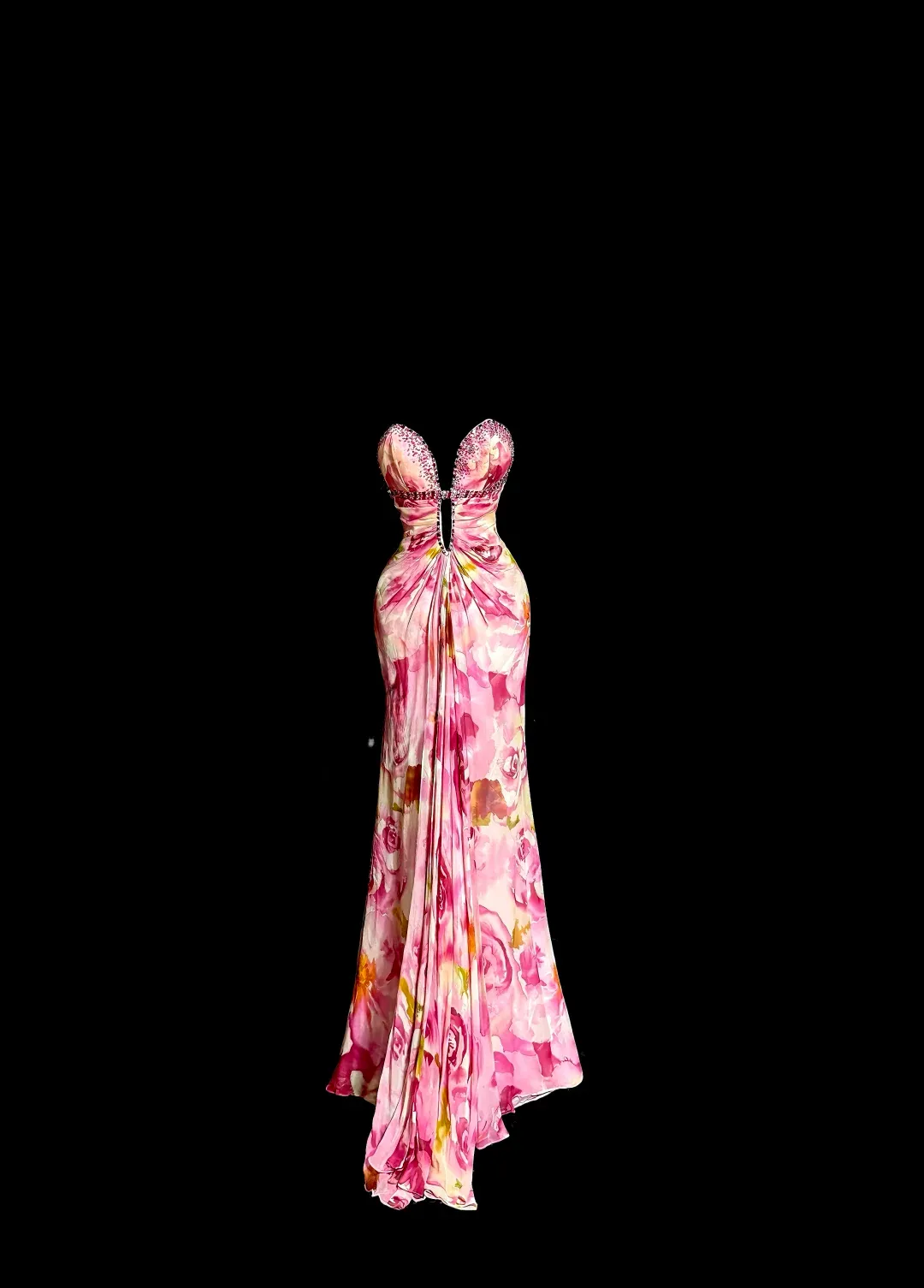 Vintage Mermaid Sweetheart Pink Chiffon Floral Backless Long Prom Dresses Party Dress 18th Birthday Outfits Graduation Dresses HZ1121