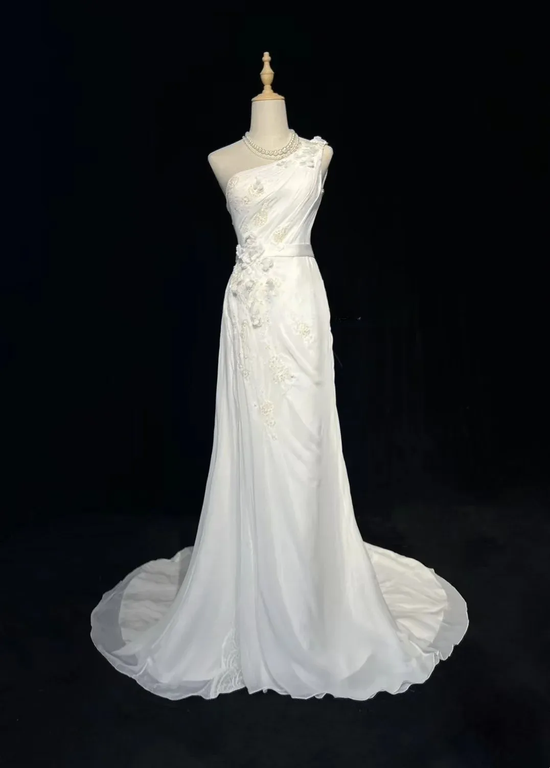 Vintage Bridal Dress Mermaid One Shoulder Chiffon White Long Wedding Dress Retro Wedding Dresses Modest Wedding Gowns HZ1121