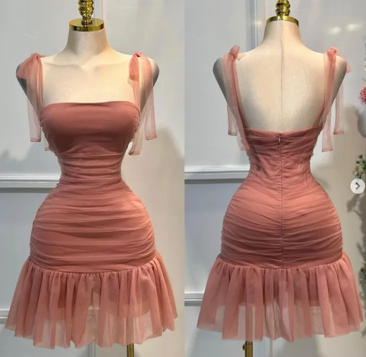 Cute Strap Sheath Short Party Dress Tulle Red Homecoming Dress HZ1121