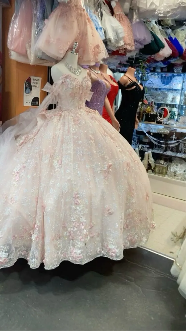 Gorgeous Pink Applique Ball Gowns Tulle Lace Off-the-shoulder Long Quinceanera Dress Tulle Sweet Birthday Dress HZ1121