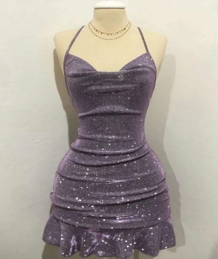 Sexy Sheath Halter Sequin Tight Grape Formal Homecoming Dresses 8th Grad Dance Graduation Dress Short Birthday Outfits Hoco Dresses HZ1121